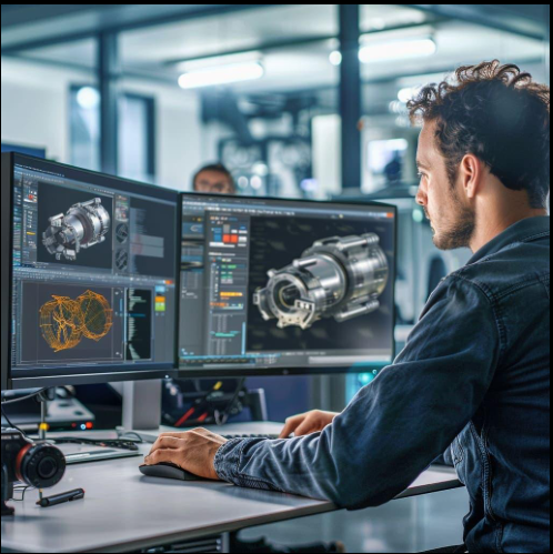 Mechanical engineer working with CAD design software