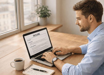 Professional formatting a resume document on a laptop for ATS compatibility