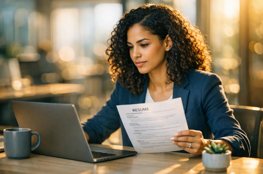 Professional reviewing a resume with product management skills