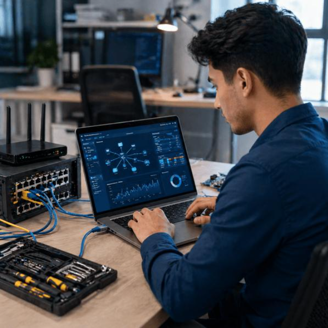 IT professional troubleshooting network connectivity issues