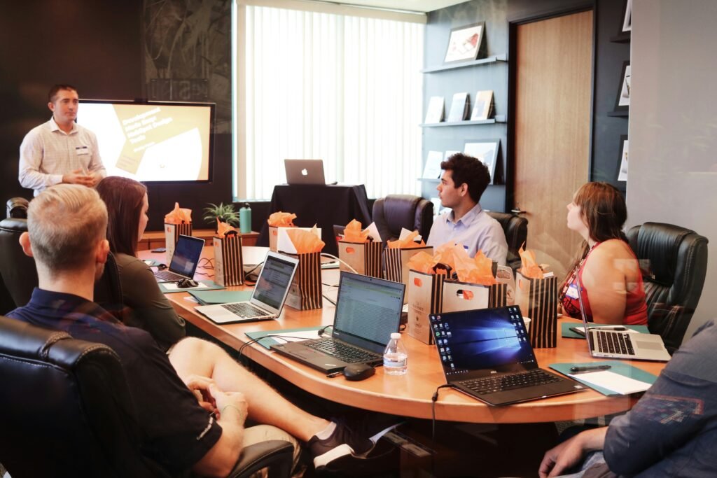 Operations manager leading a team meeting