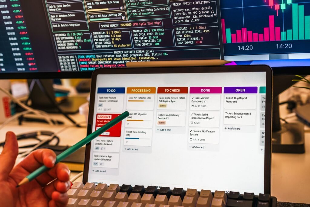 Operations team analyzing KPI performance dashboard