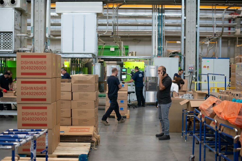 Warehouse worker picking and packing orders